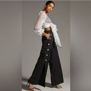 NWOT ANTHROPOLOGIE Corey Lynn Calter Side-Button Wide-Leg Pants Size Small